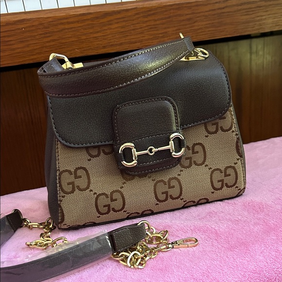 Brown bag gold hardware with sling - Picture 1 of 4
